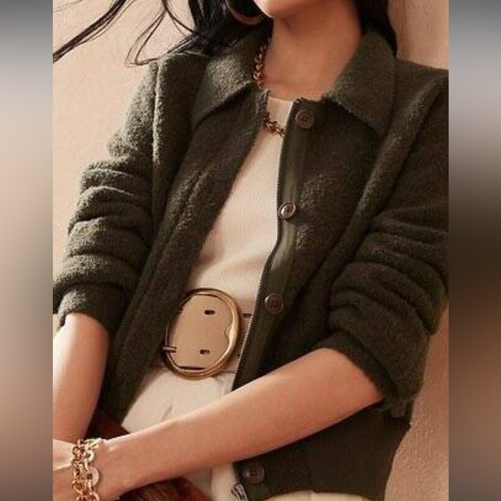 BANANA REPUBLIC DRIED PALM HERITAGE BOMBER SWEATER